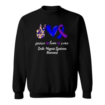 Peace Love Cure Purple & Blue Ribbon Smith-Magenis Syndrome Sweatshirt | Mazezy