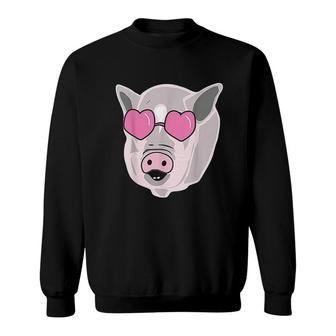 Pig Pink Heart Sunglasses Sweatshirt | Mazezy