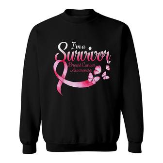 Pink Butterfly I Am A Survivor Awareness Sweatshirt | Mazezy