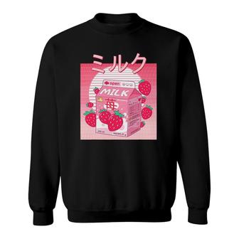 Pink Strawberry Milk Japanese Kawaii Sweatshirt | Mazezy