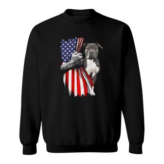 Pit Bull Mama American Flag Patriotic Dog Lover Sweatshirt | Mazezy