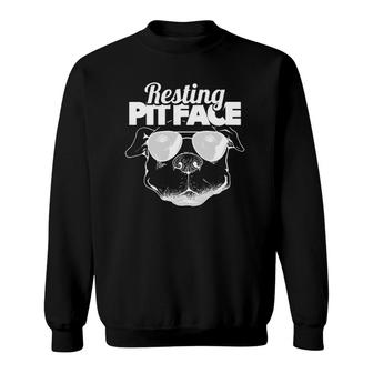 Pitbull Sunglasses Owner Funny Resting Pit Face Pullover Sweatshirt | Mazezy