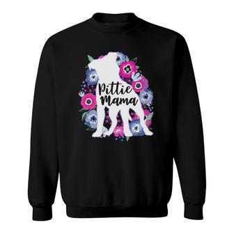 Pittie Mama Floral Flowers Pitbull Lover Cute Pit Bull Mom Sweatshirt | Mazezy