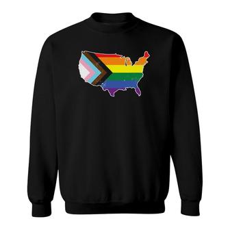 Progress Pride Flag Usa Lgbtq Equality Gay Bi Pride Sweatshirt | Mazezy
