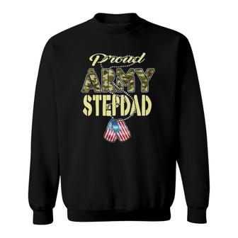 Proud Army Stepdad Us Flag Camo Dog Tags Military Stepfather Sweatshirt | Mazezy