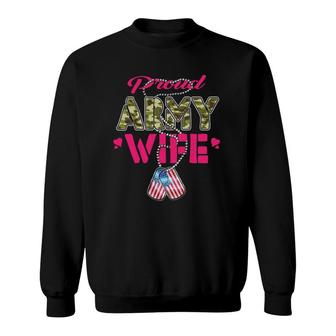 Proud Army Wife Camo Us Flag Dog Tags Pride Military Spouse Sweatshirt | Mazezy