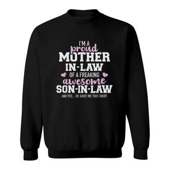 Proud Mother In Law Of A Freaking Awesome Son In Law Purple Sweatshirt - Thegiftio UK