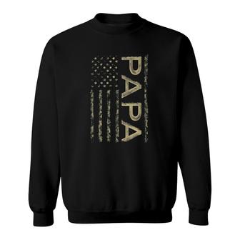 Proud Papa Father's Day Camouflage American Flag 4Th Of July Sweatshirt | Mazezy