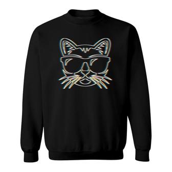 Psy Trance Psychedelic Cat Trippy Retro 3D Gift Sweatshirt | Mazezy