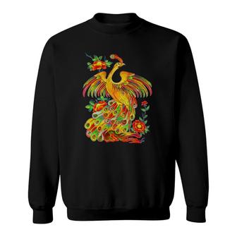 Psychedelic Colorful Fantasy Exotic Fractal Peacock Sweatshirt | Mazezy