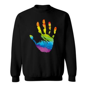 Rainbow Hand Print Lgbt Gay Pride Month Parade Women Men Sweatshirt | Mazezy