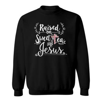 Raised On Sweet Tea & Jesus - Jesus Surfed Christian Sweatshirt | Mazezy