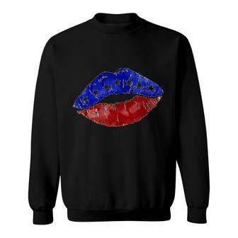 Red And Blue Watercolor Lips Sweatshirt | Mazezy