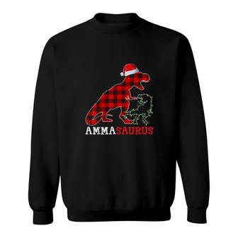 Red Plaid Amma Dinosaur & Kid Christmas Light Santa Hat  Sweatshirt