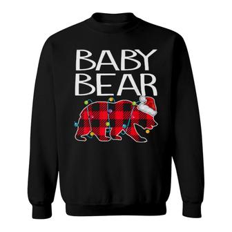 Red Plaid Baby Bear Xmas Light Matching Family Pajamas Bear Sweatshirt | Mazezy