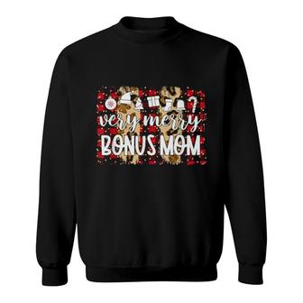Red Plaid Very Merry Bonus Mom Family Matching Christmas Sweatshirt | Mazezy