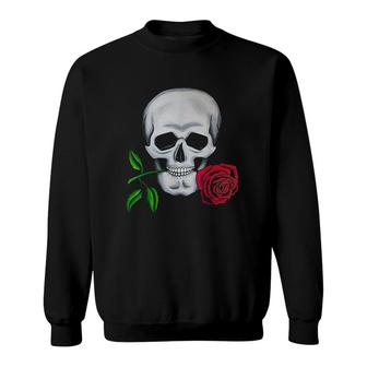 Red Rose Skull Head Face Sweatshirt | Mazezy