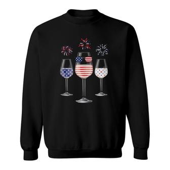 Red White Blue Wine Glasses American Flag Happy 4Th Of July Sweatshirt | Mazezy AU