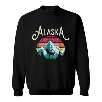 Retro Alaska Ak Juneau Mountains Wildlife Moose Sweatshirt | Mazezy DE