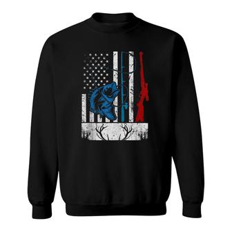 Retro Fishing And Hunting American Flag Deer Fish Lover Gift Sweatshirt | Mazezy AU