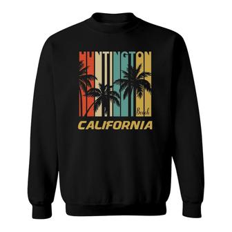 Retro Huntington Beach California Palm Trees Vacation Sweatshirt | Mazezy