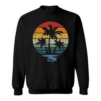 Retro Palm Trees Tropical Island Sunset Beach Distressed Art Sweatshirt | Mazezy