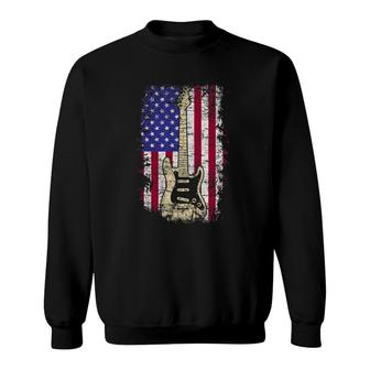 Retro Vintage American Flag Guitar 4Th Of July Sweatshirt | Mazezy