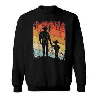 Retro Vintage Cowboy Father With Son Wearing Hats And Boots Sweatshirt | Mazezy