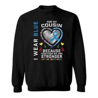 Ribbons Puzzle I Wear Blue For My Cousin Autism Awareness Pullover Sweatshirt | Mazezy