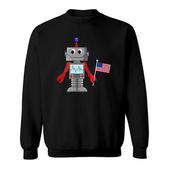 Robot With American Flag Boys 4-12 For 4Th Of July Sweatshirt | Mazezy