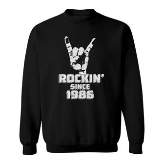Rockin' Since 1986 Vintage Rock Music 35Th Birthday Gift Sweatshirt | Mazezy
