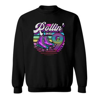 Rollin' Into 9 Roller Skating Rink 9Th Birthday Party Girls Sweatshirt | Mazezy