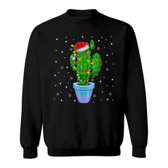 Santa Claus Cactus Xmas Tree Lights Gardener Merry Christmas Sweatshirt | Mazezy UK