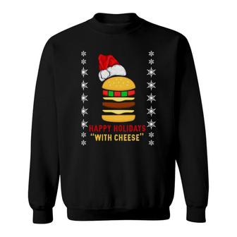 Santa Hat Hamburger Happy Holidays With Cheese Christmas Sweat Sweatshirt | Mazezy