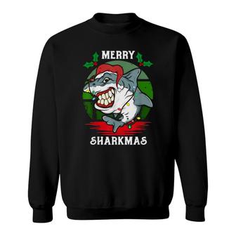Santa Hat Shark Merry Sharkmas Christmas Pj Pajama Sweatshirt | Mazezy