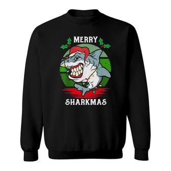 Santa Hat Shark Merry Sharkmas Christmas Pj Pajama Tee Sweatshirt | Mazezy