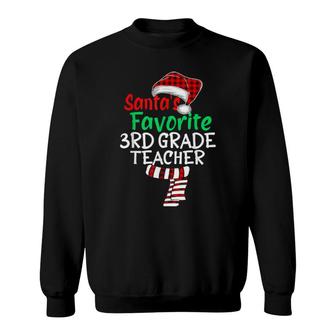 Santa's Favorite 3Rd Grade Teacher Xmas Santa Red Plaid Sweatshirt | Mazezy
