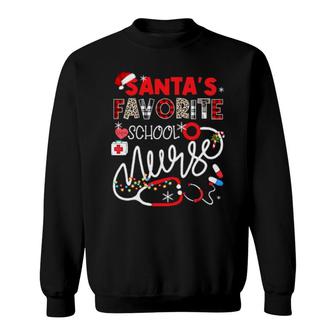 Santa's Favorite School Nurse Xmas Lights Leopard Plaid Sweatshirt | Mazezy