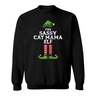 Sassy Cat Mama Elf Matching Family Group Couple Pajama Sweatshirt | Mazezy