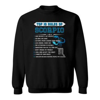 Scorpio Zodiac Top 10 Rules Of Scorpio Gift Funny Sweatshirt | Mazezy