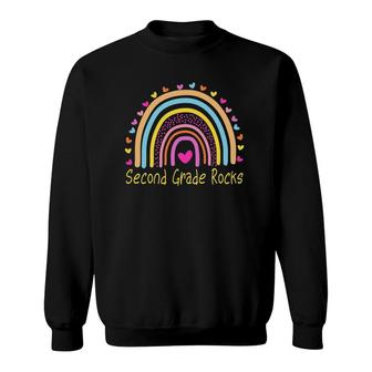 Second Grade Rocks Teacher Rainbow Sweatshirt | Mazezy