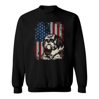 Shih Tzu American Flag Patriotic Shih Tzu Owner Gift Sweatshirt | Mazezy