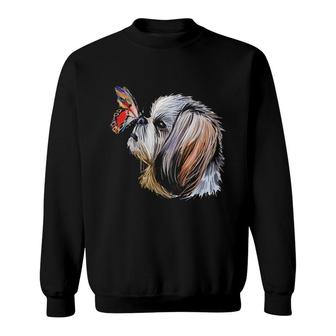 Shih Tzu With Butterfly Art Sweatshirt | Mazezy