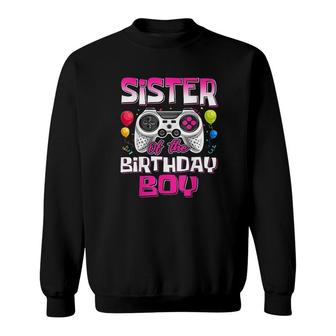 Sister Of The Birthday Boy Matching Video Gamer Birthday Pink Sweatshirt - Seseable