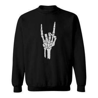 Skeleton Hand Devil Horns Rock Hand Gesture Sweatshirt | Mazezy