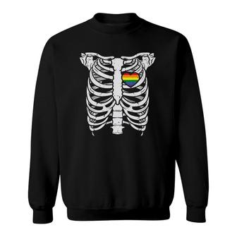 Skeleton Xray Ribs Halloween Heart Lgbtq Gay Pride Ally Sweatshirt | Mazezy