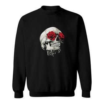 Skull And Red Rose Classic Sweatshirt | Mazezy