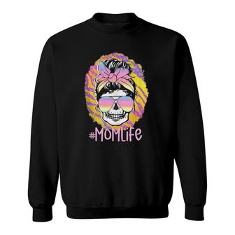 Skull Messy Bun Mom Life Bandana Pastel Ombre Sunglasses Sweatshirt | Mazezy