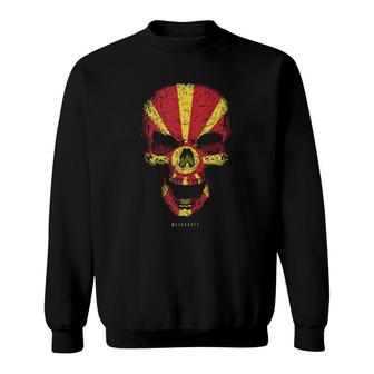Skull With Macedonia Flag Skeleton Macedonian Roots Sweatshirt | Mazezy