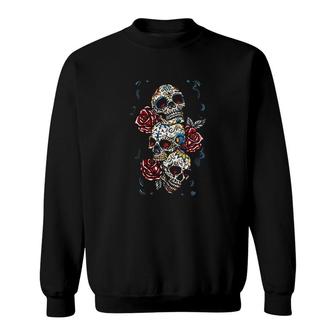 Skulls And Roses Day Of The Dead Sweatshirt | Mazezy